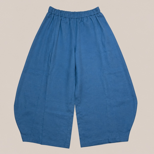 MEIMEIJ Damen Leinenhose 100 % Leinen in Cerulean Blau – Ballonhose – Made in Italy