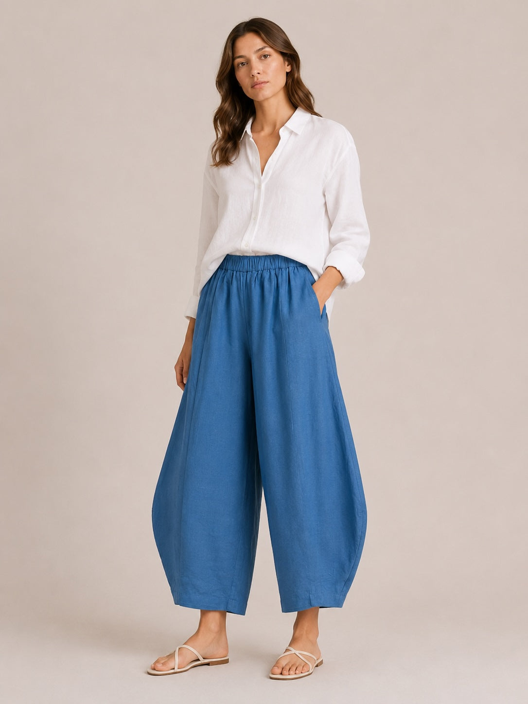 MEIMEIJ Damen Leinenhose 100 % Leinen in Cerulean Blau – Ballonhose – Made in Italy
