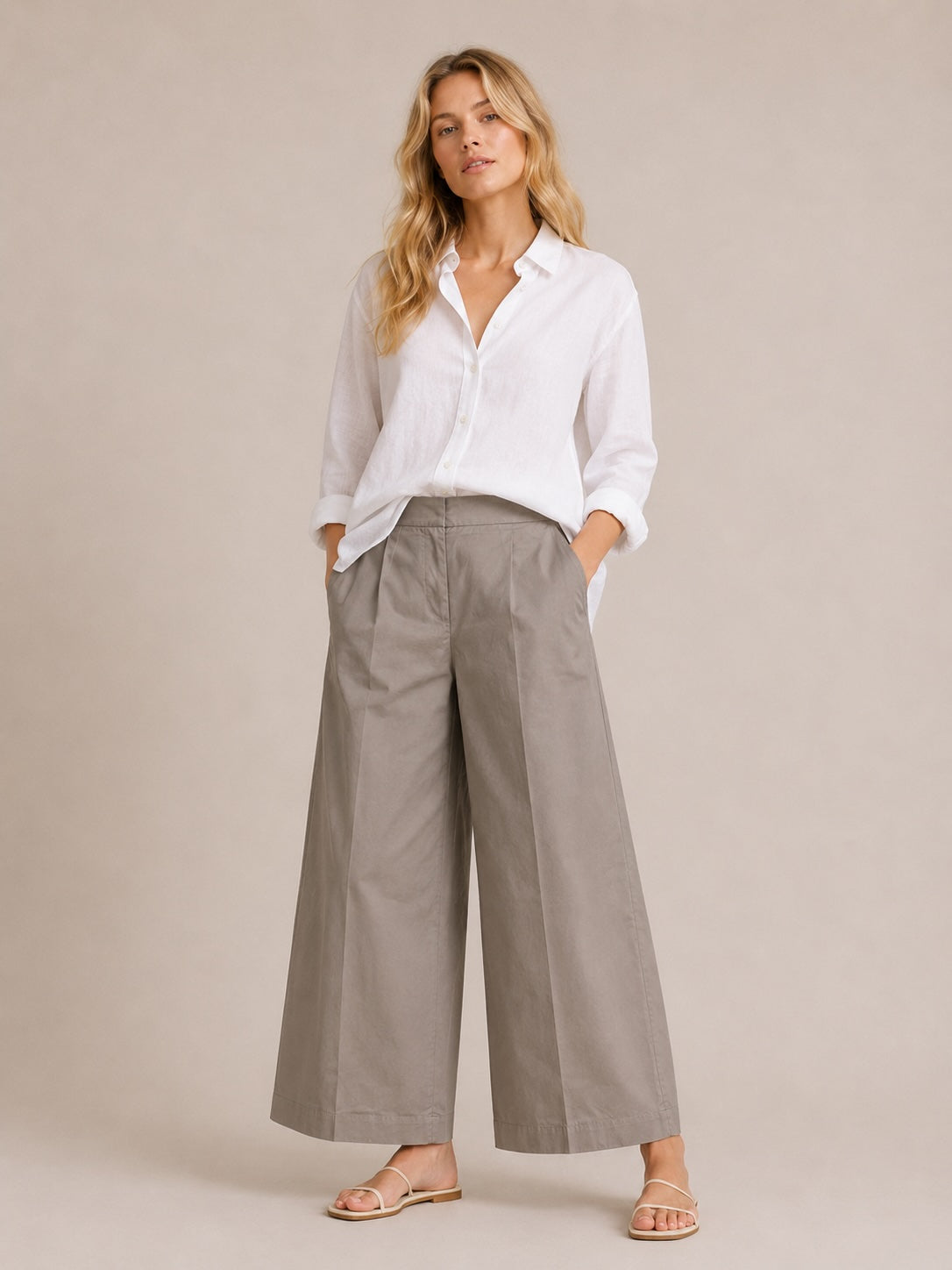 MEIMEIJ Damen Wide Leg Hose aus 100% Baumwolle – Made in Italy