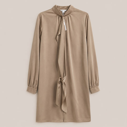 Marc Aurel Damen Kleid Dark Gold Satinoptik mit Schluppe Langarm