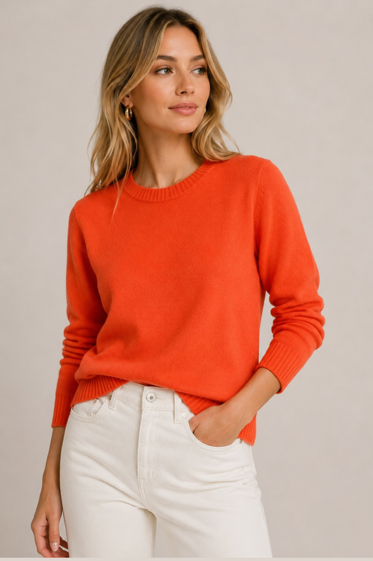 Ace Denim AD199 Merino Pullover Orange – 100% Merinowolle