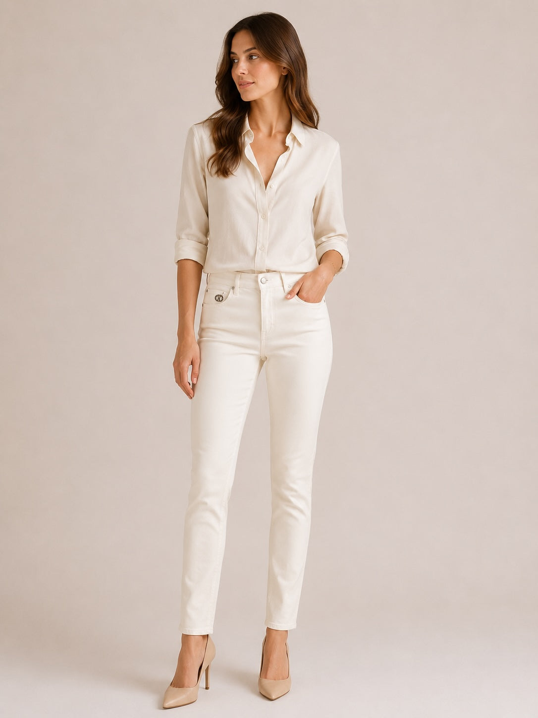 Marc Aurel Cape Town Damen Jeans in Dune – Slim Fit Hose in Cremeweiß mit Lyocell
