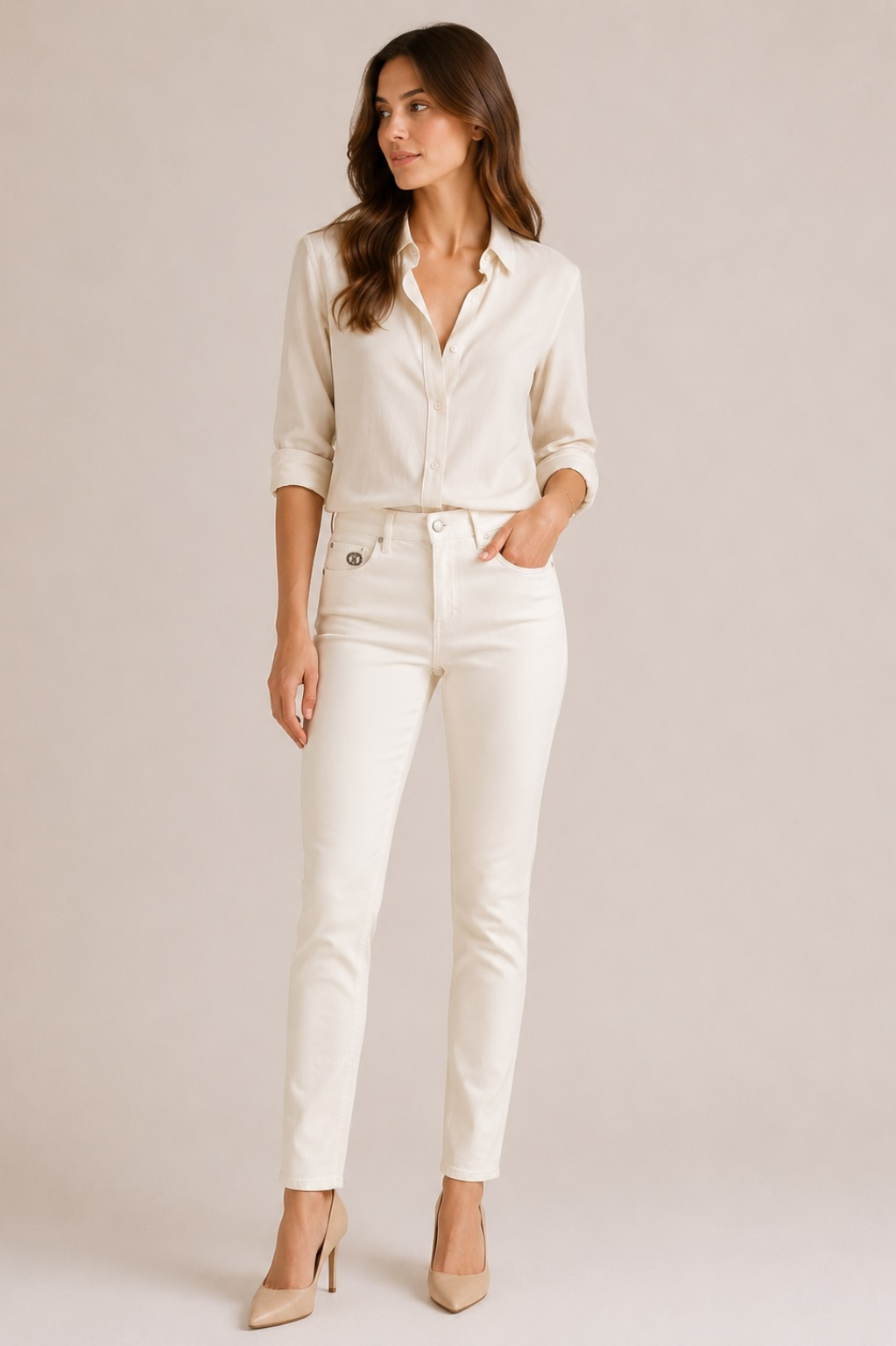 Marc Aurel Cape Town Damen Jeans in Dune – Slim Fit Hose in Cremeweiß mit Lyocell