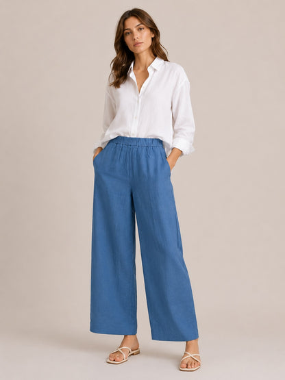 MEIMEIJ Wide Leg Leinenhose Blau – 100 % Leinen – Made in Italy