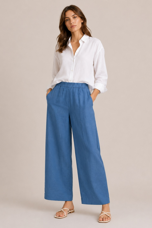 MEIMEIJ Wide Leg Leinenhose Blau – 100 % Leinen – Made in Italy