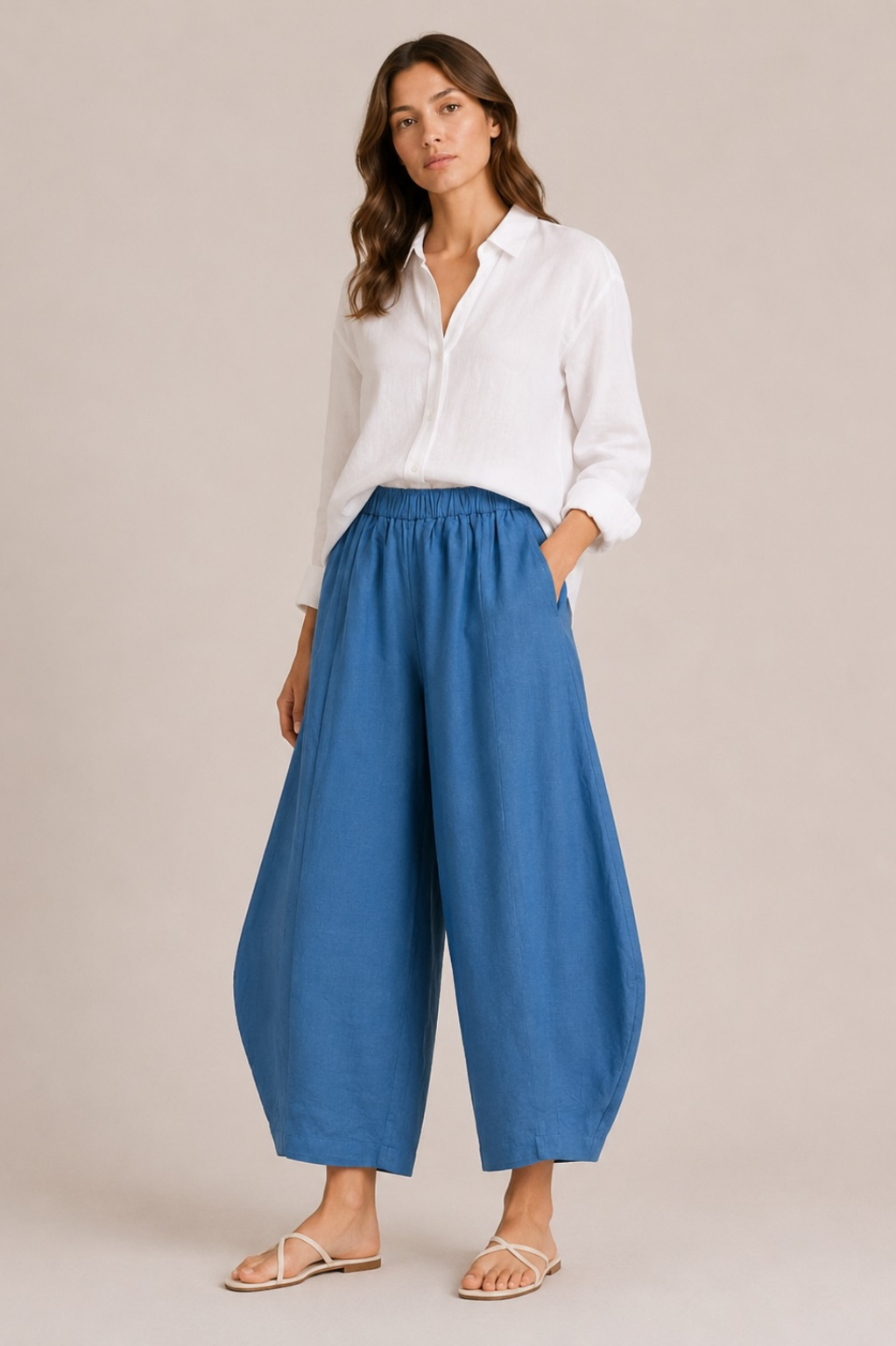 MEIMEIJ Damen Leinenhose 100 % Leinen in Cerulean Blau – Ballonhose – Made in Italy