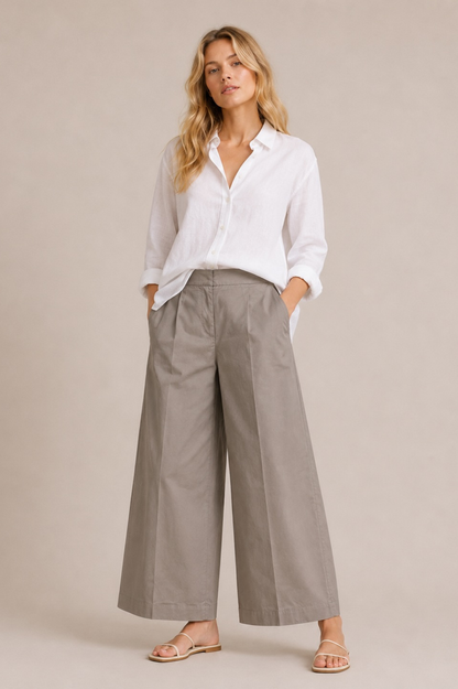 MEIMEIJ Damen Wide Leg Hose aus 100% Baumwolle – Made in Italy
