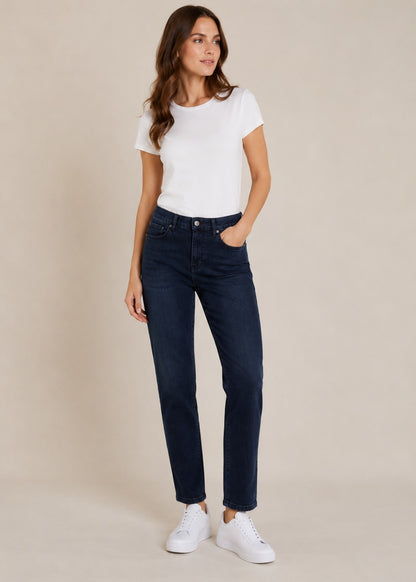 Marc Aurel Damen Jeans  Dunkelblau Dark Washed Straight Fit Stretch Denim