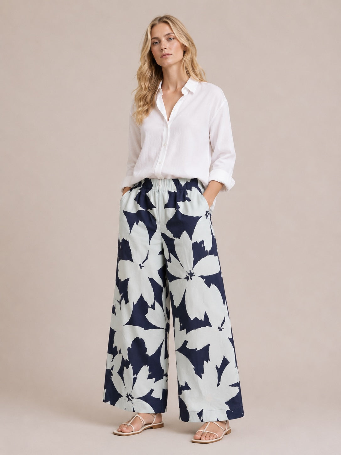 MEIMEIJ Palazzo Hose mit Blumenmuster – 100 % Baumwolle – Made in Italy