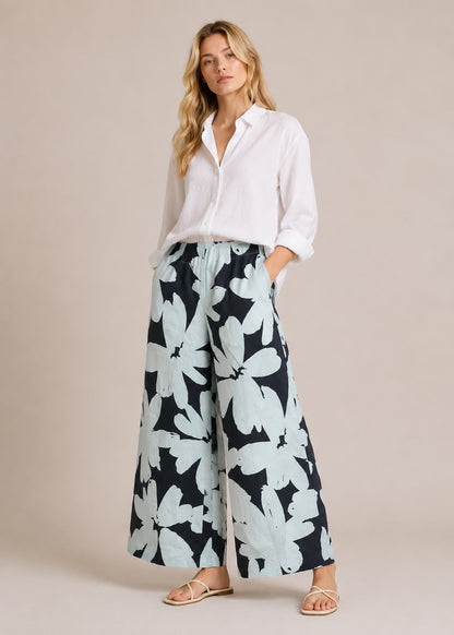 MEIMEIJ Palazzo Hose mit Blumenmuster – 100 % Baumwolle – Made in Italy