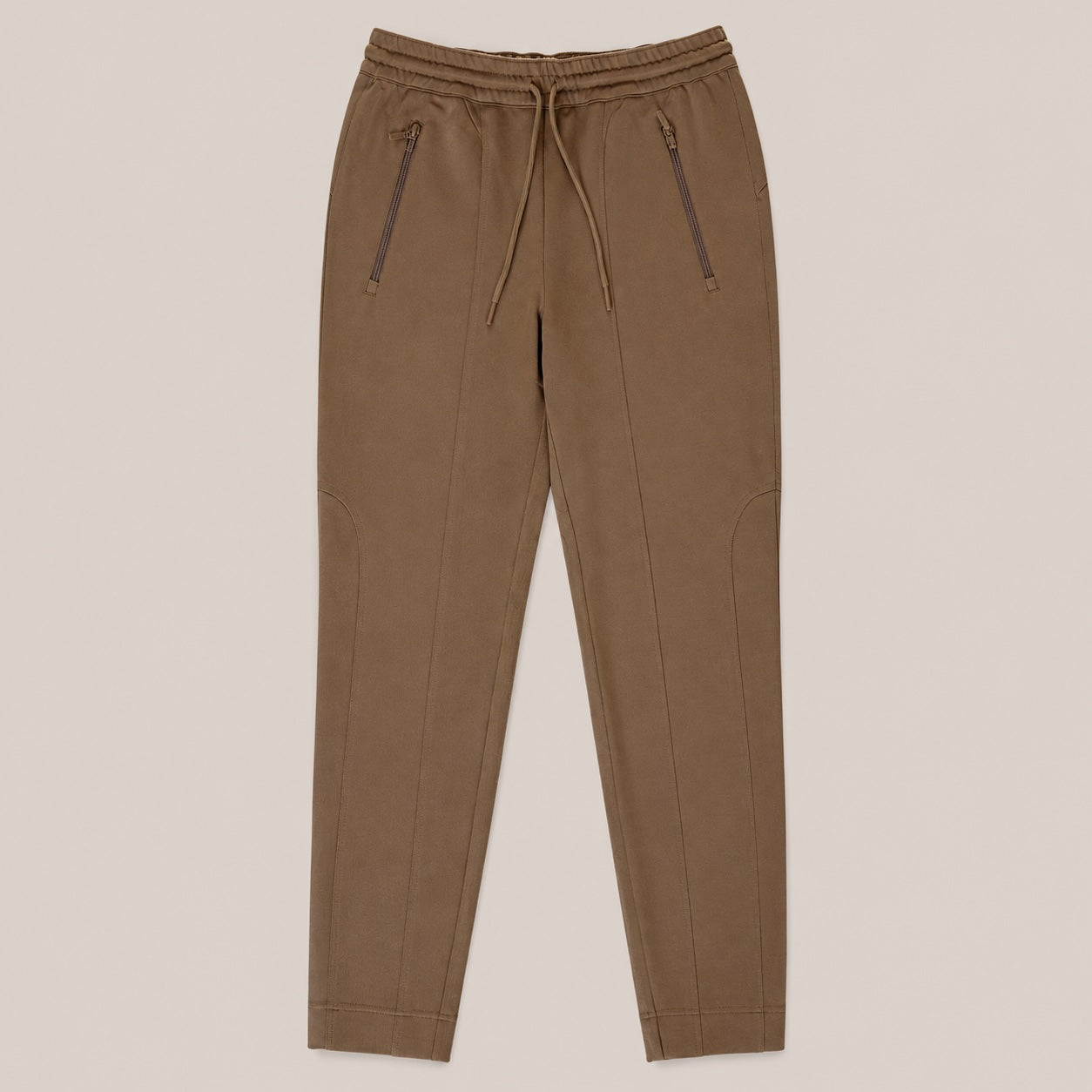 Marc Aurel Damen Jogginghose Nougat Braun Stretch Hose Tapered Fit mit Reißverschlusstaschen