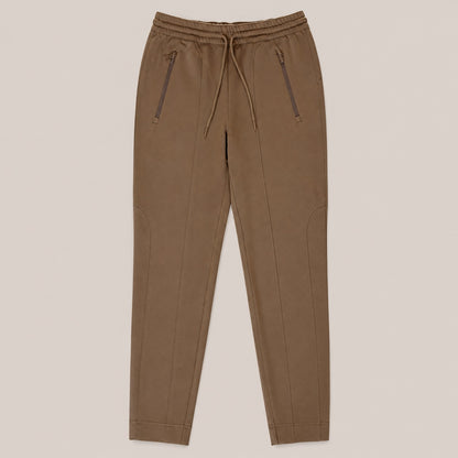Marc Aurel Damen Jogginghose Nougat Braun Stretch Hose Tapered Fit mit Reißverschlusstaschen
