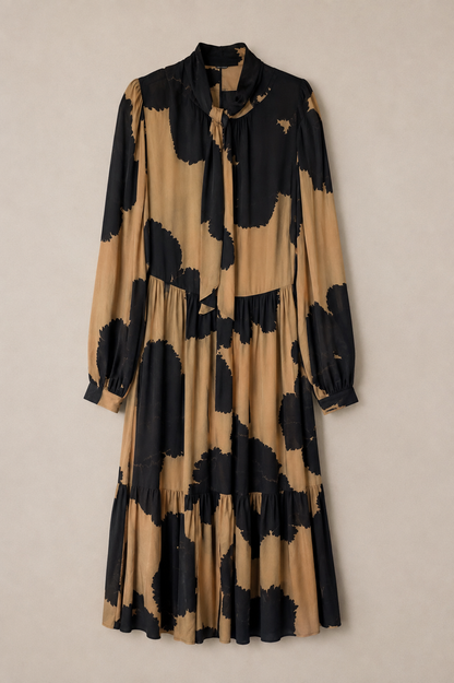 MEIMEIJ Damen Midikleid mit Unterkleid in Schwarz/Camel