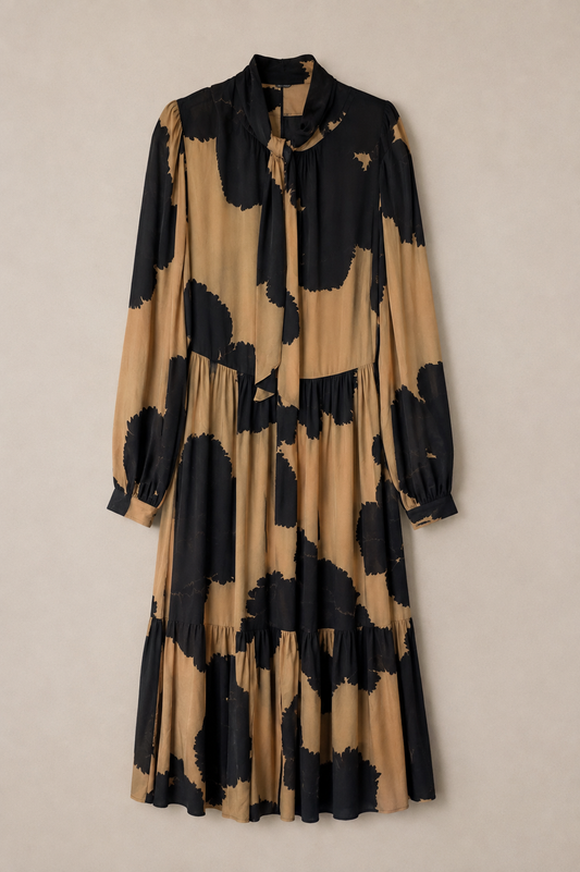 MEIMEIJ Damen Midikleid mit Unterkleid in Schwarz/Camel