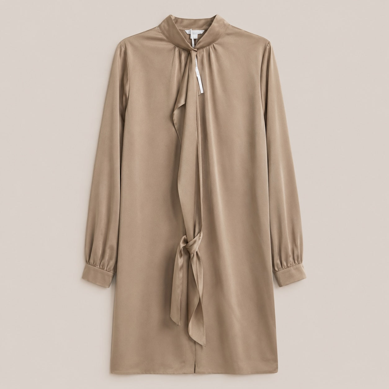 Marc Aurel Damen Kleid Dark Gold Satinoptik mit Schluppe Langarm Midikleid