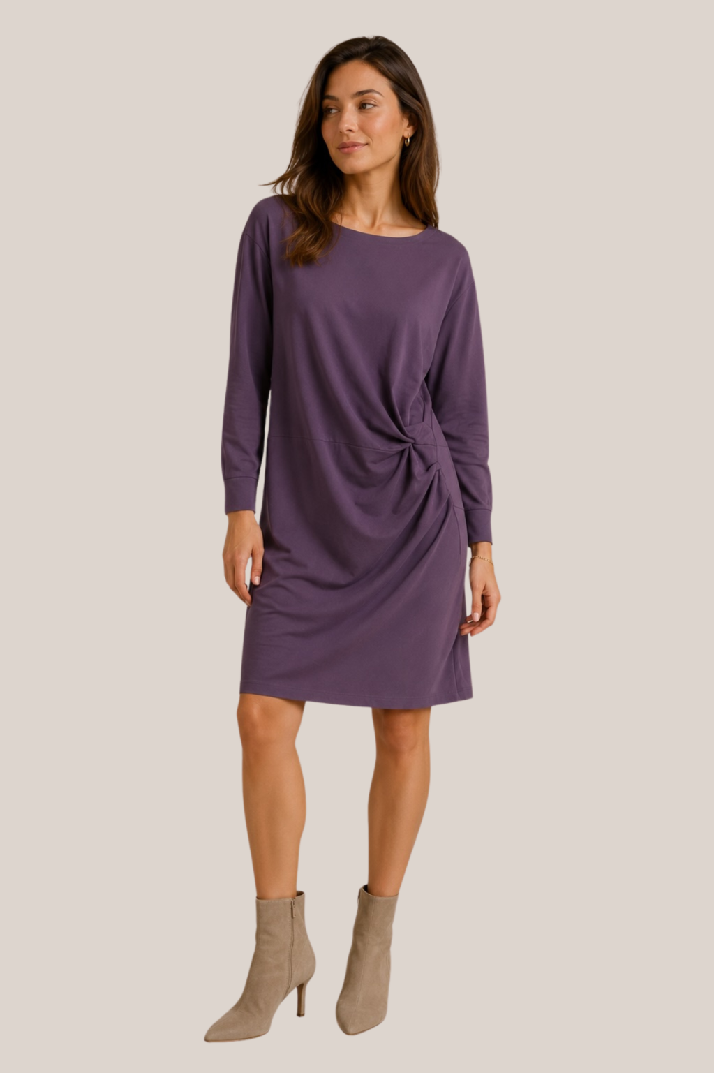 Japan TKY Damen Kleid Shizuo Blackberry Wine Lila Jerseykleid Drapiert Stretch