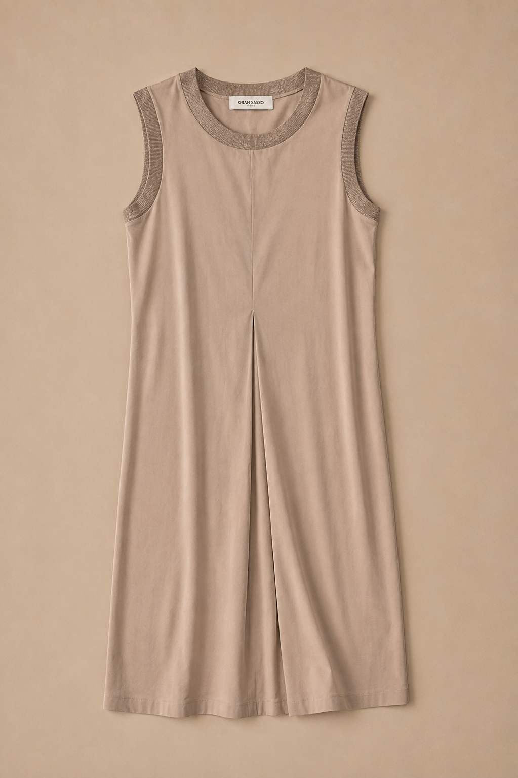 Made in Italy Damen Kleid Beige – Elegantes Midikleid mit ärmellosem Design