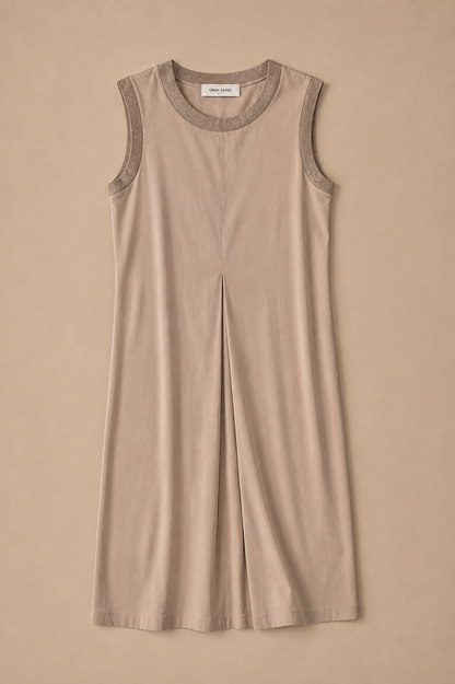 Made in Italy Damen Kleid Beige – Elegantes Midikleid mit ärmellosem Design