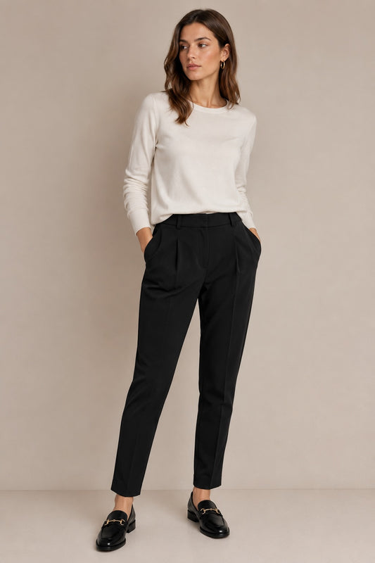 Japan TKY Gana Damen Hose Deep Black Schwarz Tapered Fit Stretch Businesshose