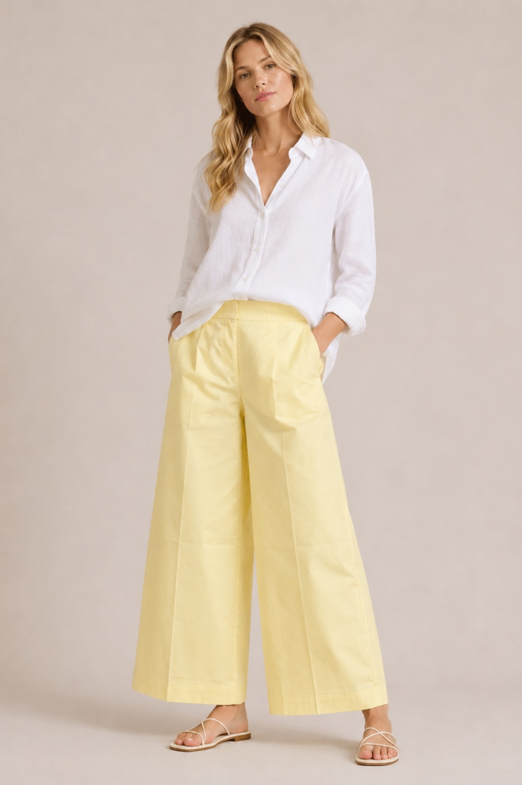 MEIMEIJ Damen Wide Leg Hose aus 100% Baumwolle – Made in Italy