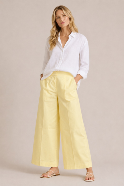 MEIMEIJ Damen Wide Leg Hose aus 100% Baumwolle – Made in Italy