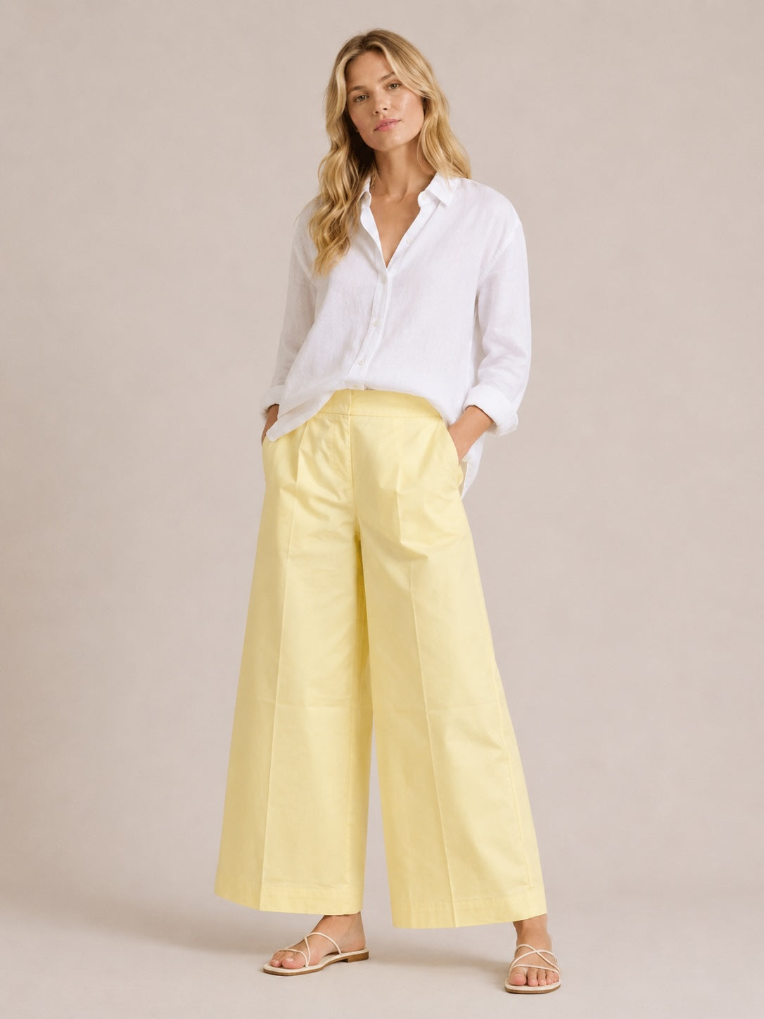 MEIMEIJ Damen Wide Leg Hose aus 100% Baumwolle – Made in Italy
