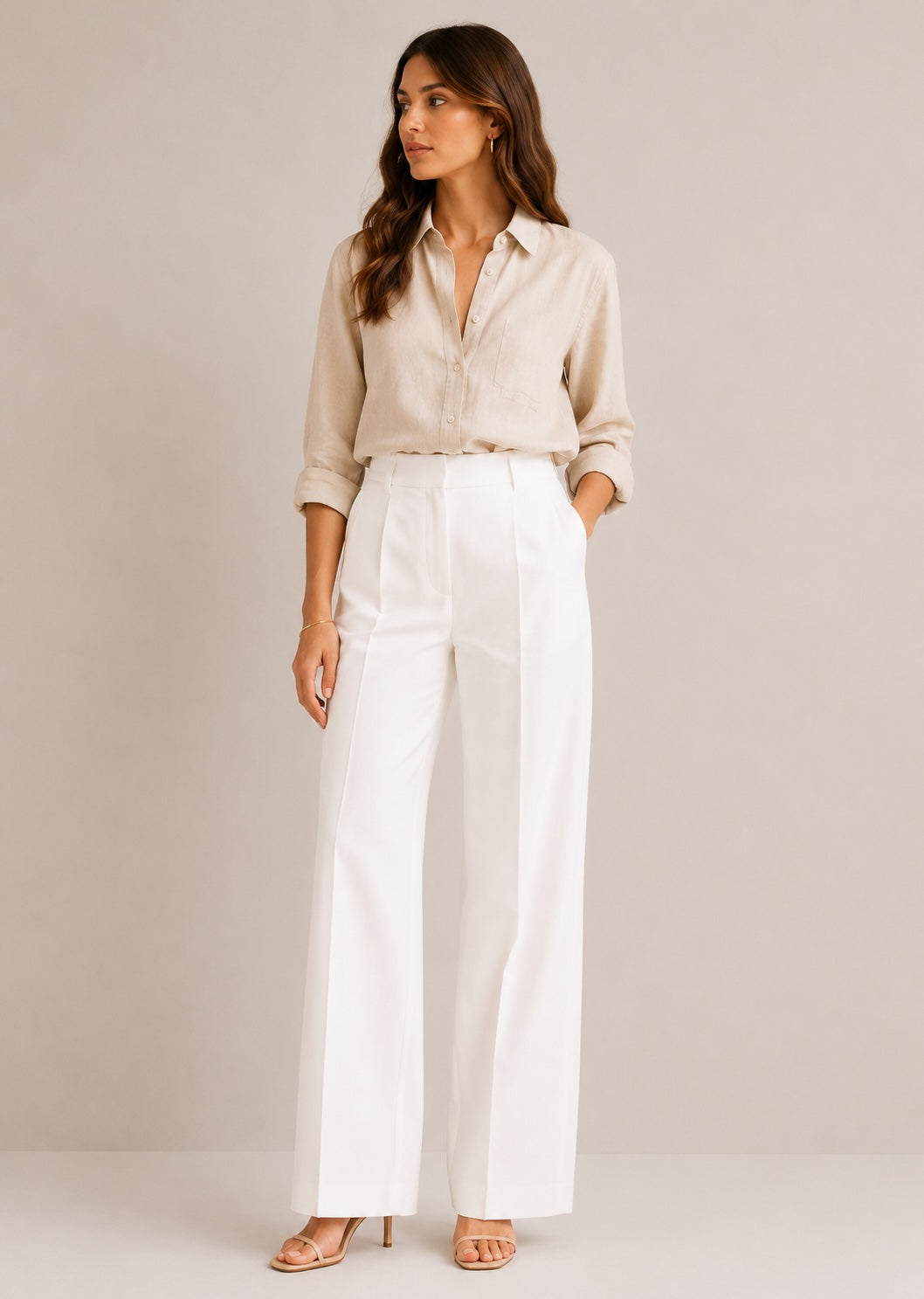 Windsor Damen Stoffhose DH335 in Weiß – Elegante Wide Leg Hose mit Bügelfalte