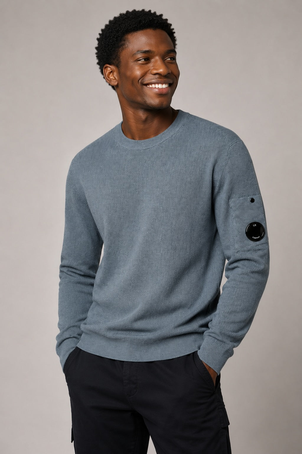 C.P. Company Herren Strickpullover Crew Neck – Hellblau/Grau