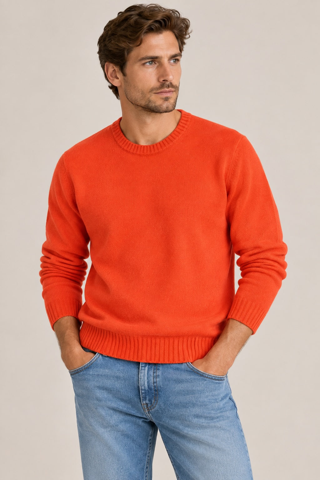 Ace Denim AD199 Merino Pullover Orange – 100% Merinowolle