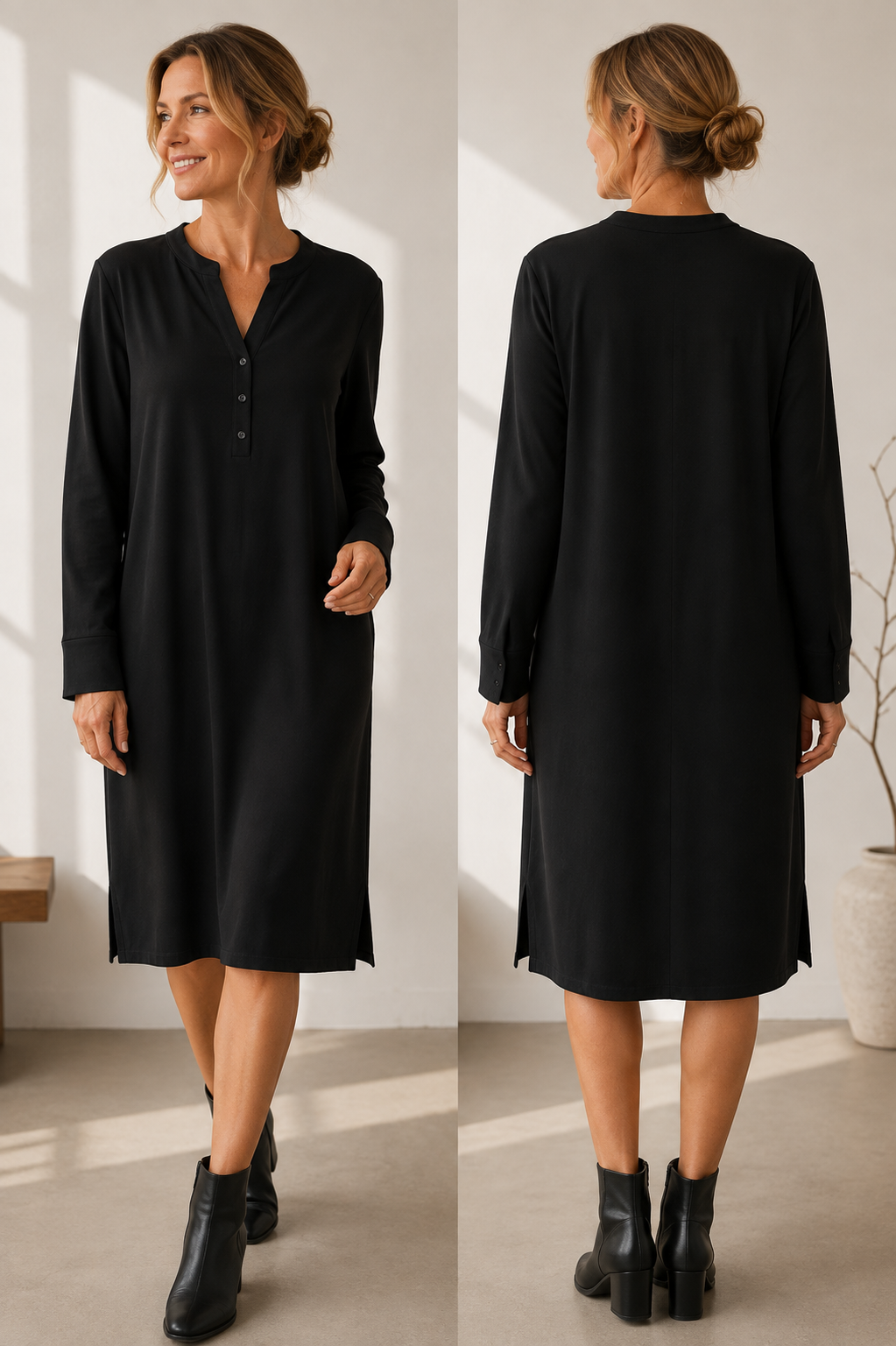 Japan TKY Damen Kleid Fujita Deep Black